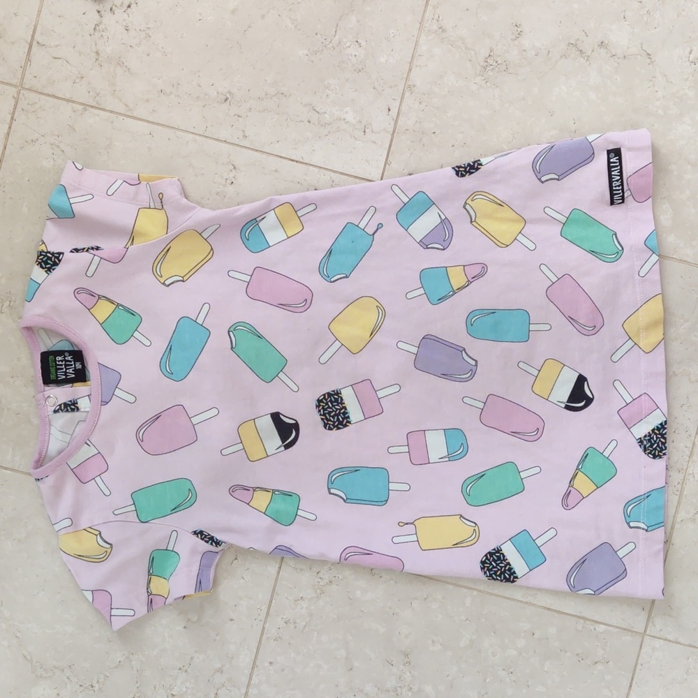 Villervalla Pink Short Sleeve Popsicle Dress Organic Cotton Size 4Y 🍦